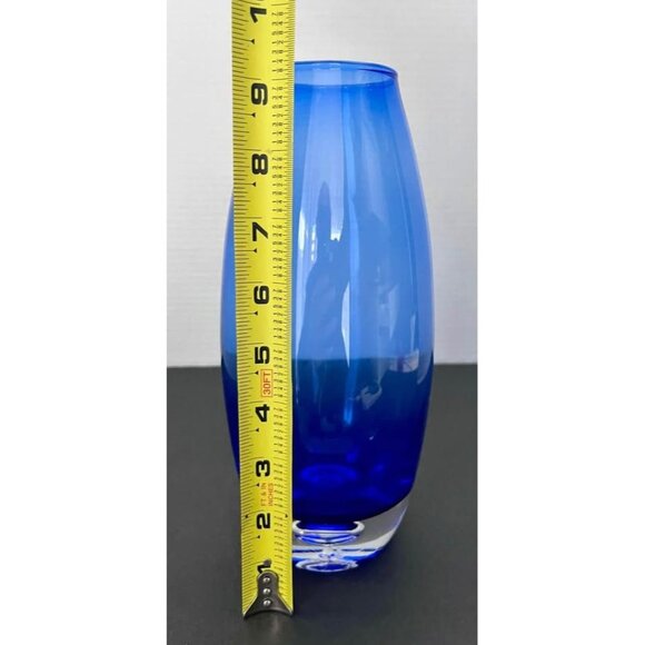 Kronos vintage blue hand-blown vase w/ Clear Air Bubble Base - Picture 4 of 6